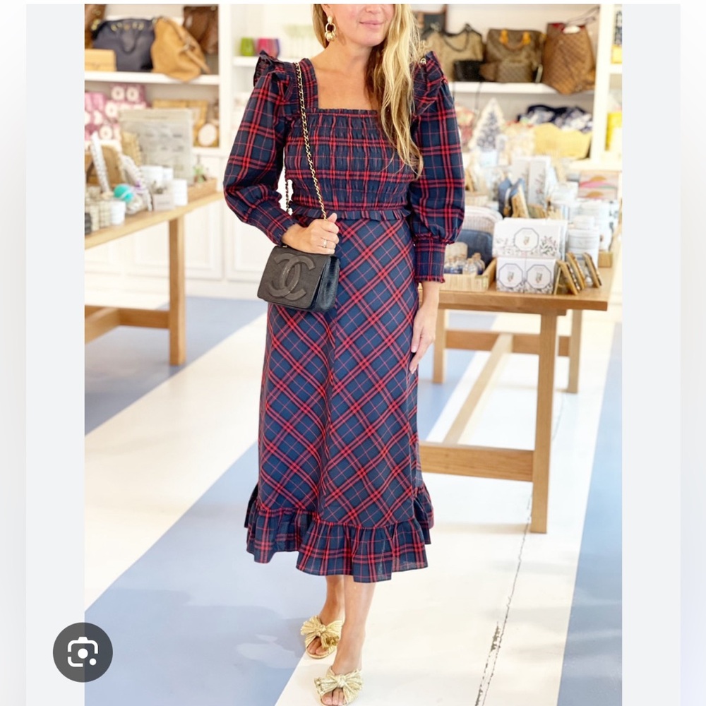 Hunter Bell red/navy plaid annie dress L